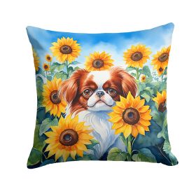 Japanese Chin 2 in Sunflowers Throw Pillow