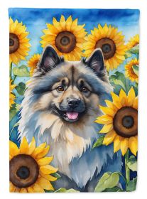 Keeshond in Sunflowers House Flag