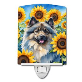 Keeshond in Sunflowers Ceramic Nightlight