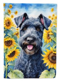Kerry Blue Terrier in Sunflowers House Flag