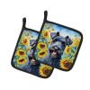 Kerry Blue Terrier in Sunflowers Pair of Potholders