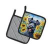 Kerry Blue Terrier in Sunflowers Pair of Potholders