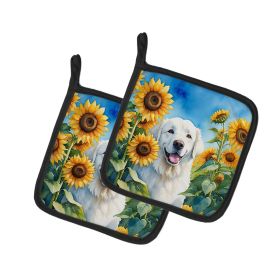 Kuvasz in Sunflowers Pair of Potholders