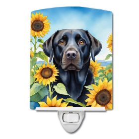 Labrador Retriever - Black - in Sunflowers Ceramic Nightlight