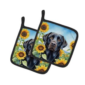Labrador Retriever - Black -  in Sunflowers Pair of Potholders