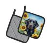 Labrador Retriever - Black -  in Sunflowers Pair of Potholders