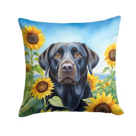 Labrador Retriever - Black - in Sunflowers Throw Pillow