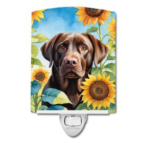 Labrador Retriever- Chocolate - in Sunflowers Ceramic Nightlight