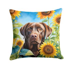 Labrador Retriever - Chocolate - in Sunflowers Throw Pillow