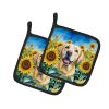 Labrador Retriever - Yellow - in Sunflowers Pair of Potholders