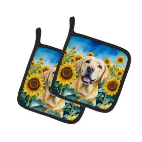 Labrador Retriever - Yellow - in Sunflowers Pair of Potholders