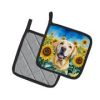 Labrador Retriever - Yellow - in Sunflowers Pair of Potholders