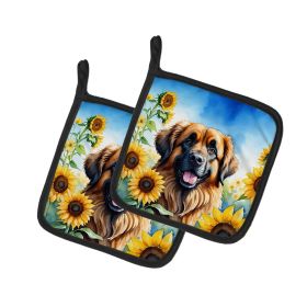 Leonberger in Sunflowers Pair of Potholders