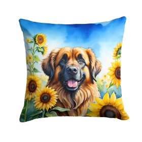 Leonberger in Sunflowers Throw Pillow