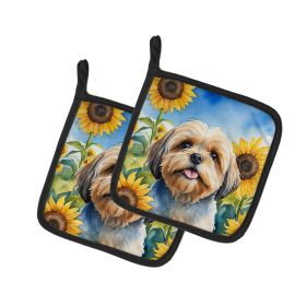 Lhasa Apso in Sunflowers Pair of Potholders