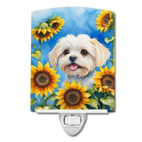 Maltese in Sunflowers Ceramic Nightlight