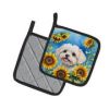 Maltese in Sunflowers Pair of Potholders