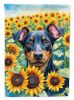 Manchester Terrier in Sunflowers House Flag