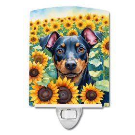 Manchester Terrier in Sunflowers Ceramic Nightlight