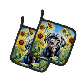 Mastiff - Neapolitan - in Sunflowers Pair of Potholders