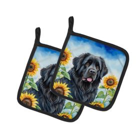 Newfoundland - Black - in Sunflowers Pair of Potholders
