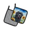 Newfoundland - Black - in Sunflowers Pair of Potholders