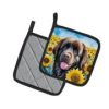 Newfoundland - Chocolate - in Sunflowers Pair of Potholders