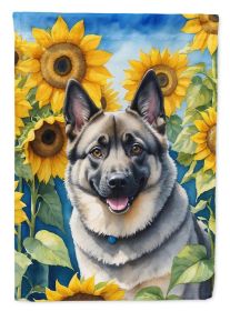 Norwegian Elkhound in Sunflowers House Flag