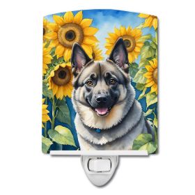 Norwegian Elkhound in Sunflowers Ceramic Nightlight