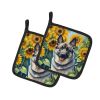 Norwegian Elkhound in Sunflowers Pair of Potholders