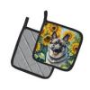 Norwegian Elkhound in Sunflowers Pair of Potholders