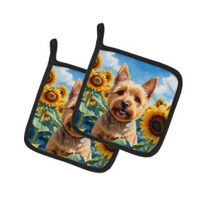 Norwich Terrier in Sunflowers Pair of Potholders
