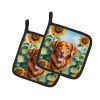 Nova Scotia Duck Trolling Retriever in Sunflowers Pair of Potholders