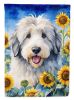 Old English Sheepdog in Sunflowers House Flag