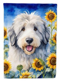 Old English Sheepdog in Sunflowers House Flag