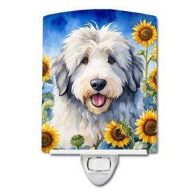 Old English Sheepdog in Sunflowers Ceramic Nightlight