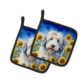 Old English Sheepdog in Sunflowers Pair of Potholders