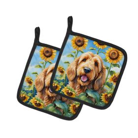 Otterhound in Sunflowers Pair of Potholders