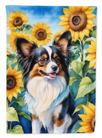 Papillon in Sunflowers House Flag