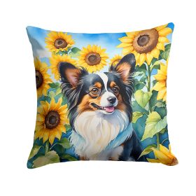 Papillon in Sunflowers Throw Pillow
