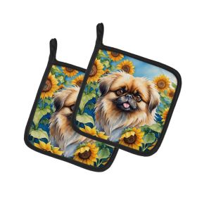 Pekingese in Sunflowers Pair of Potholders