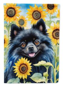 Pomeranian 1 in Sunflowers House Flag