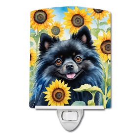 Pomeranian in Sunflowers Ceramic Nightlight
