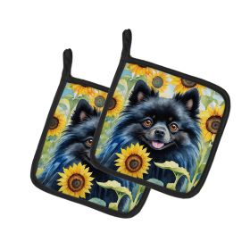 Pomeranian 1 in Sunflowers Pair of Potholders