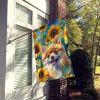Pomeranian 2 in Sunflowers House Flag