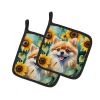 Pomeranian 2 in Sunflowers Pair of Potholders