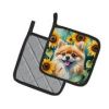 Pomeranian 2 in Sunflowers Pair of Potholders