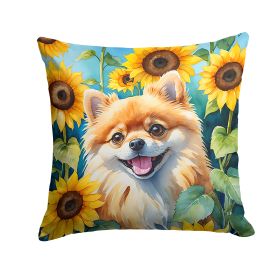 Pomeranian in Sunflowers Throw Pillow