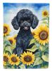 Poodle - Black Puppy - in Sunflowers House Flag