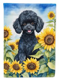 Poodle - Black Puppy - in Sunflowers House Flag